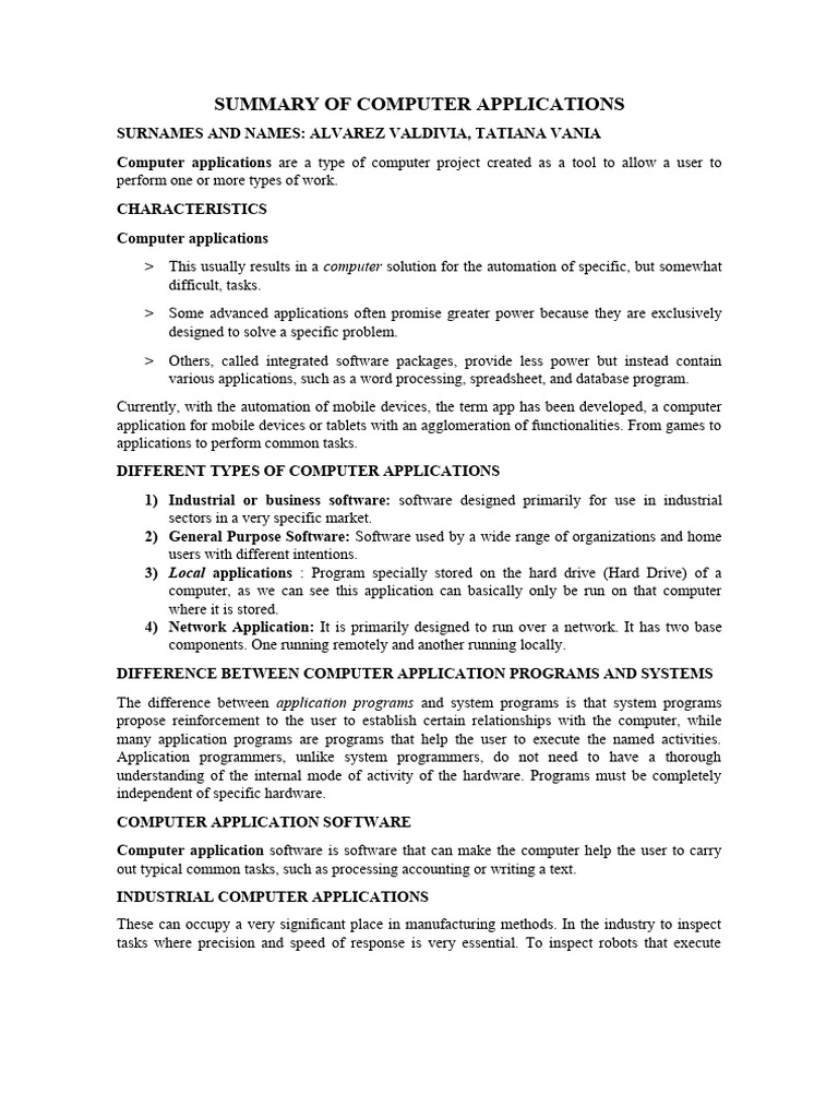 Summary of Computer Applications | PDF | Application Software | Software