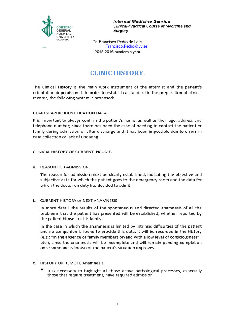 Clinical History Internal Medicine | PDF | Medical Diagnosis | Medicine