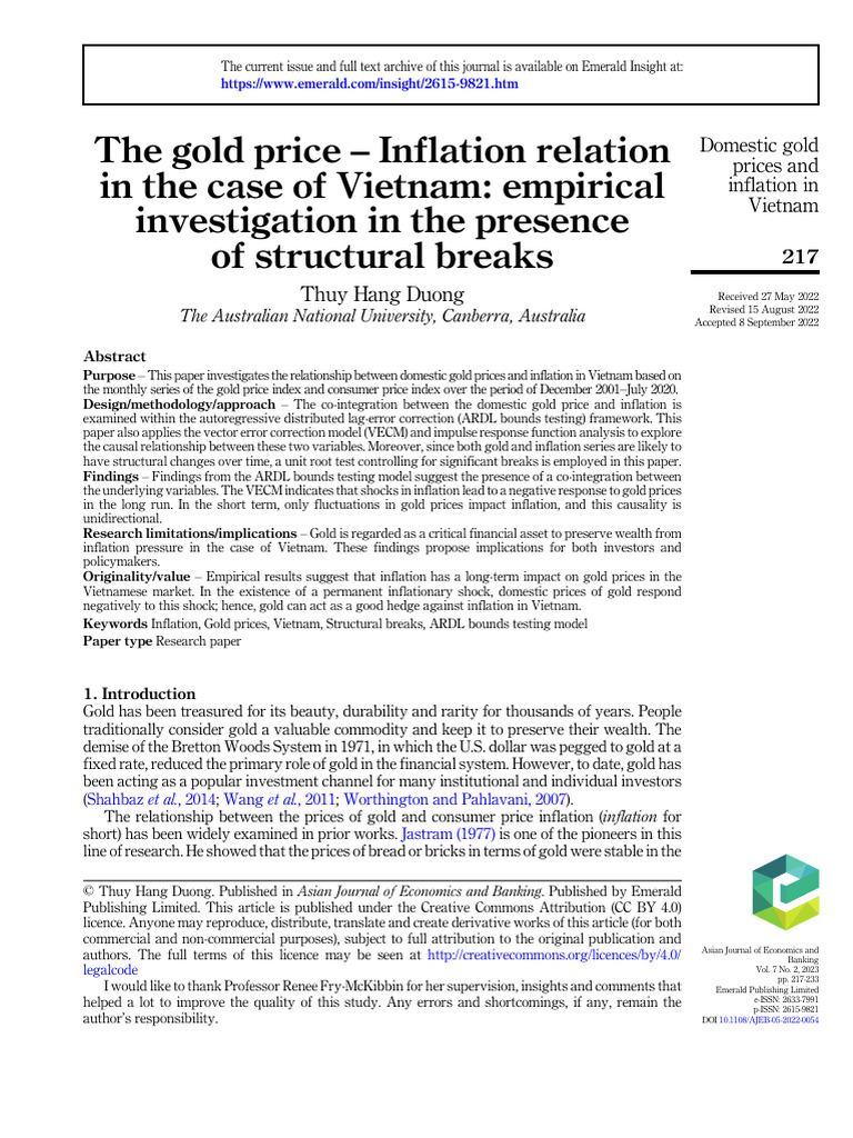 Gold Prices and Inflation in Vietnam | PDF | Inflation | F Test