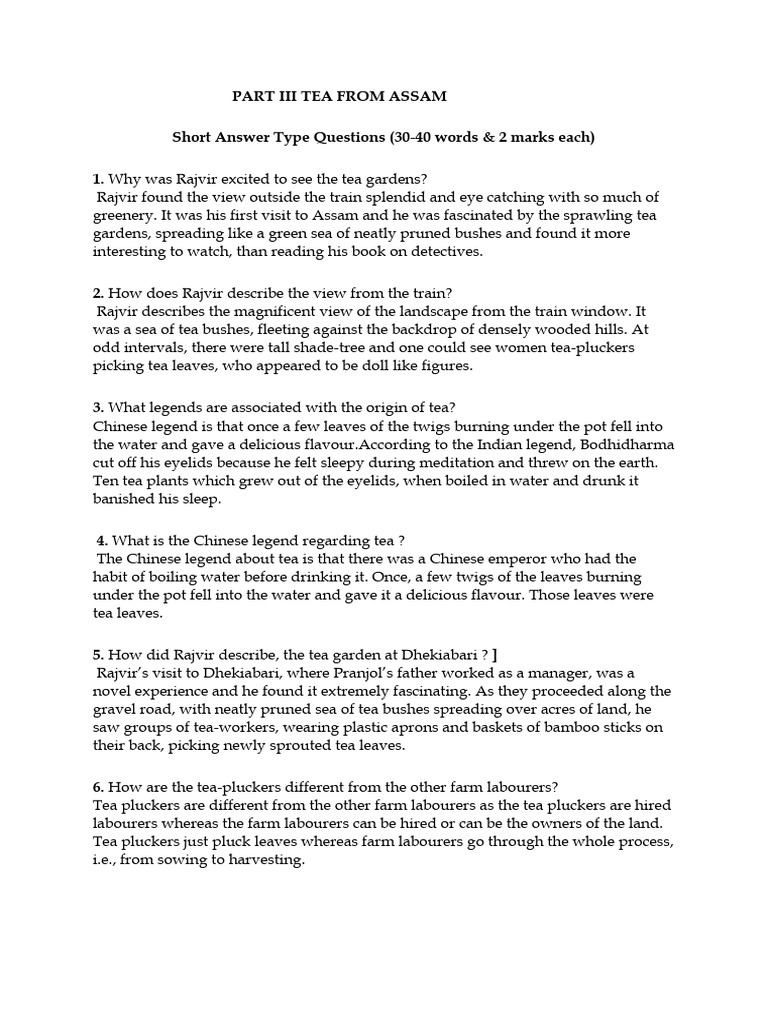 Tea From Assam - Short Answers | PDF | Tea