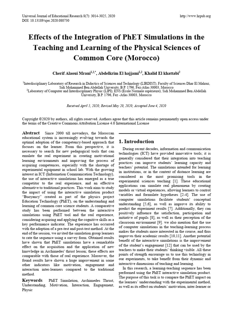 Effects of The Integration of PhET Simulations in | PDF | Learning ...