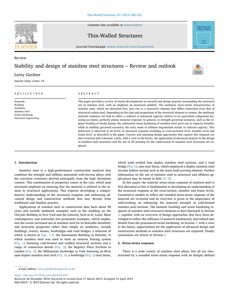 Stability and Design of Stainless Steel Strucrure 2019 | PDF ...