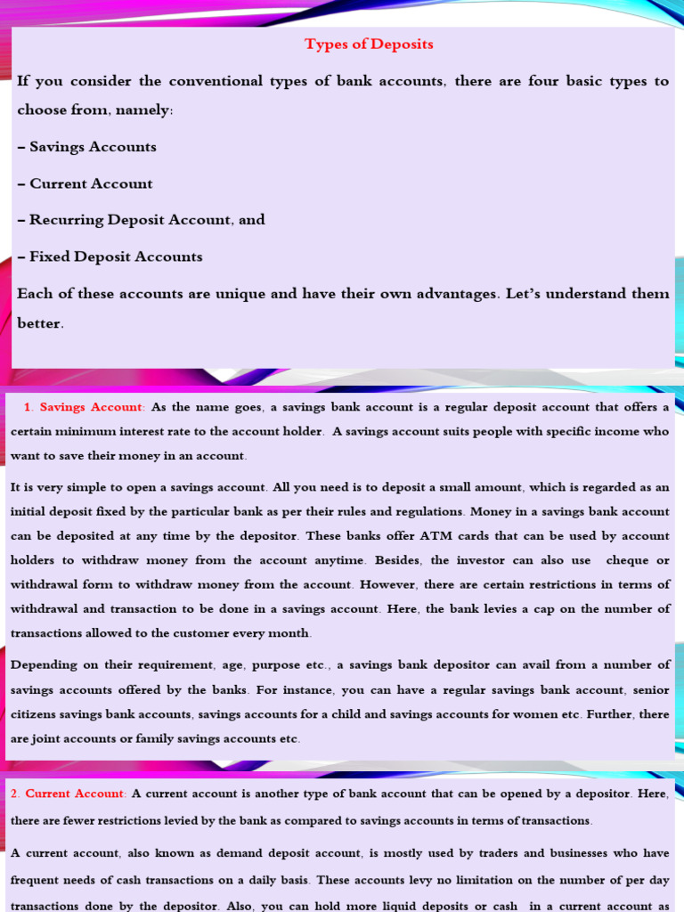 Bank Account Types Explained | PDF | Transaction Account | Banks