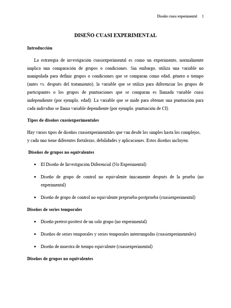 Diseño Cuasi Experimental | Descargar gratis PDF | Experimentar