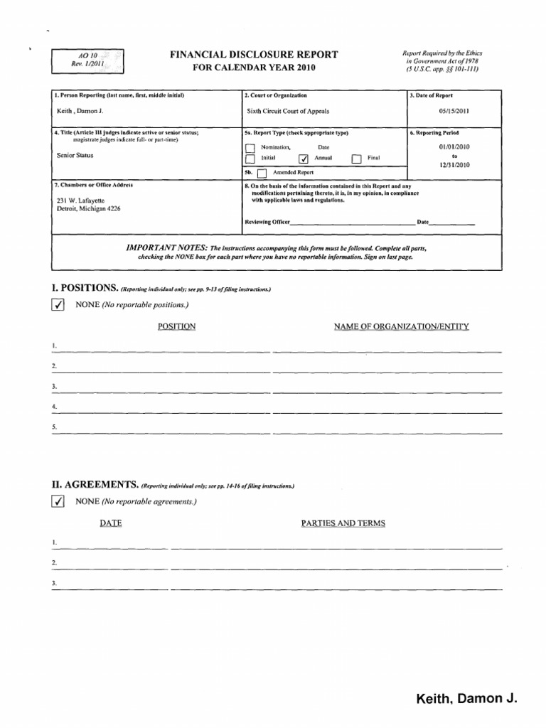 2010 Financial Disclosure Report: Damon J. Keith | PDF | United States ...