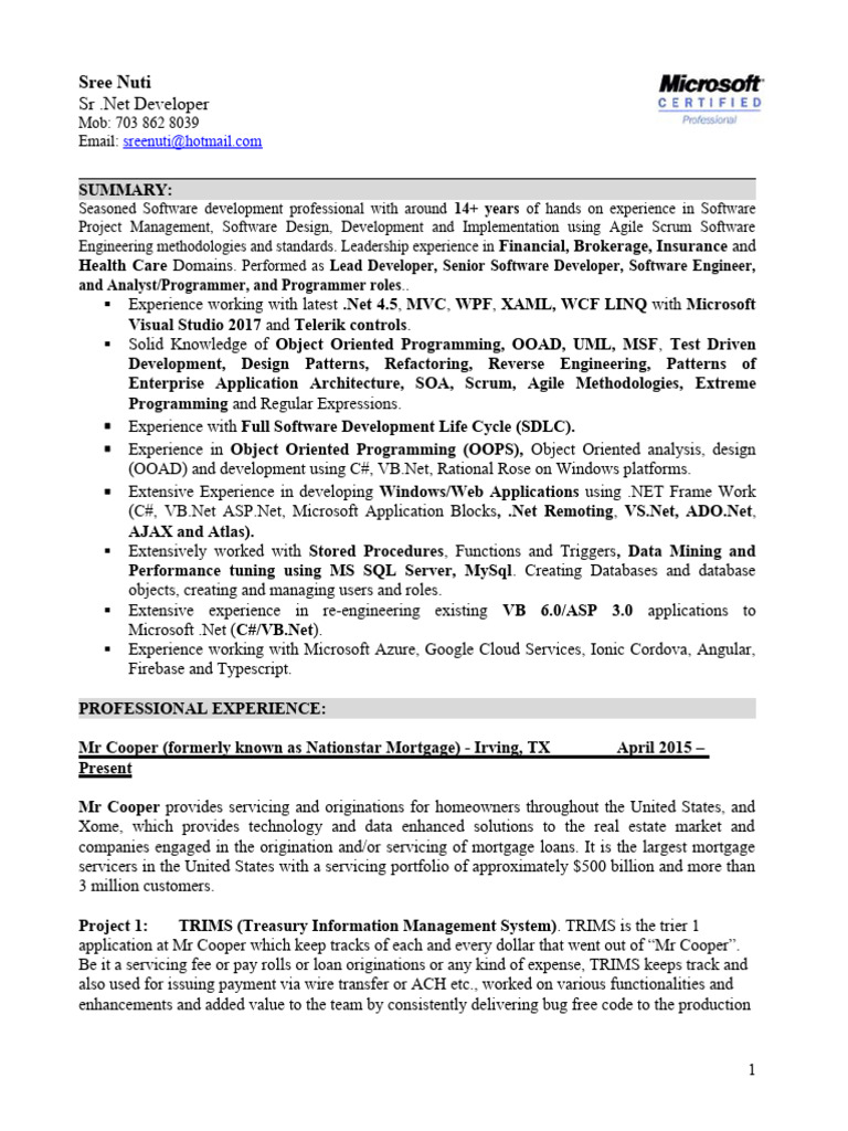Dice Resume CV Sree Kanth Nuti | PDF | Microsoft Sql Server | J Query
