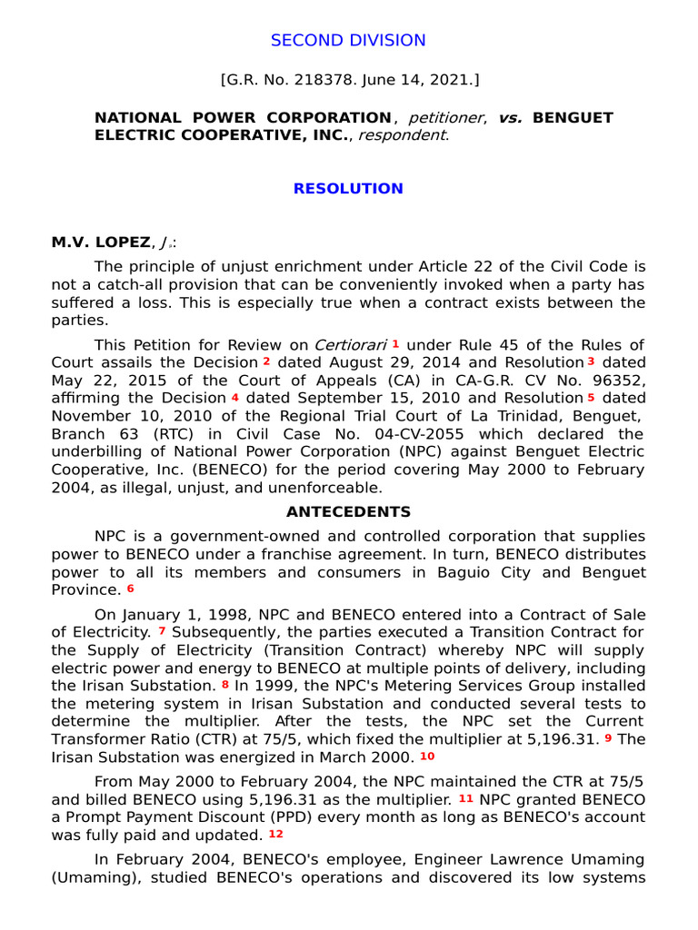 064 National Power Corp. v. Benguet Electric Cooperative, Inc. GR ...