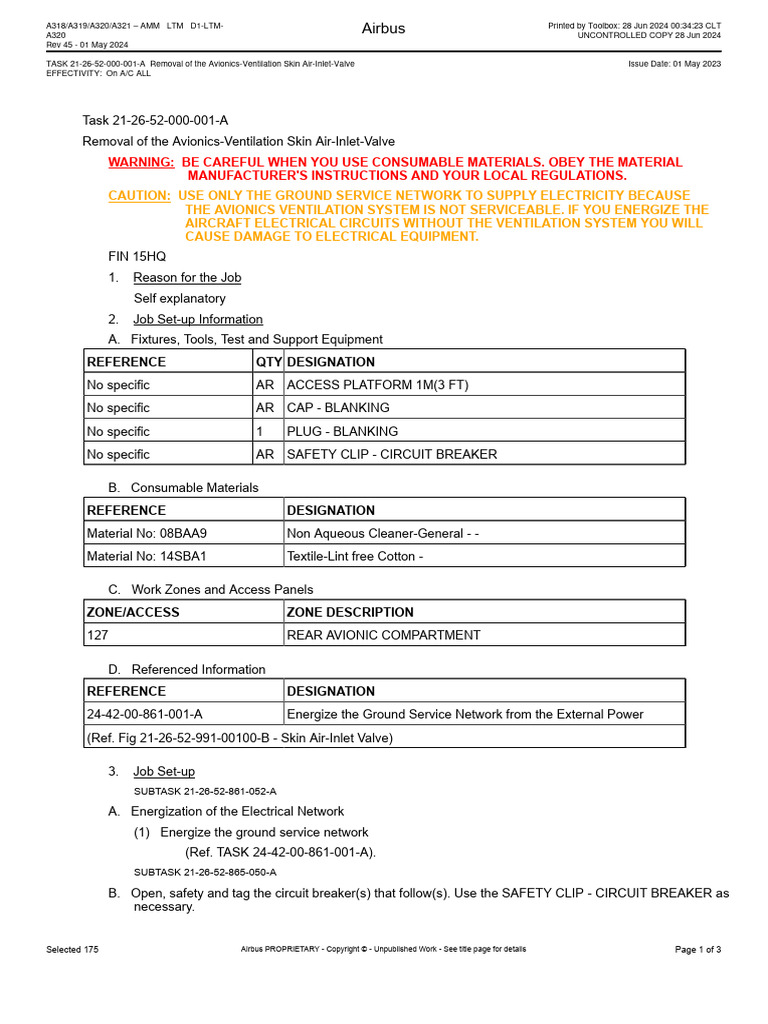 Removal of The Avionics-Ventilation Skin Air-Inlet-Valve | PDF ...