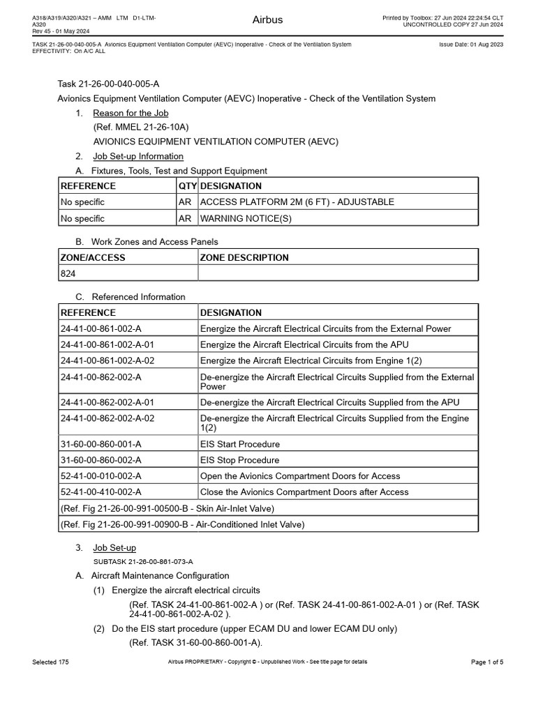 Avionics Equipment Ventilation Computer (AEVC) Inoperative - Check of ...