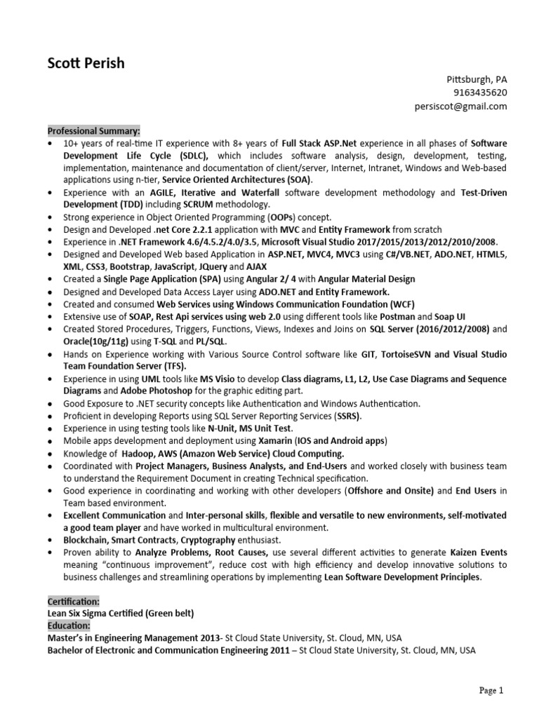 Full Stack .NET Developer Profile | PDF | Ajax (Programming ...