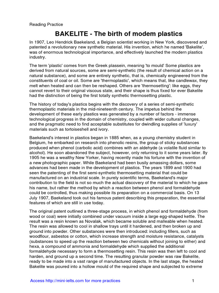 Bakelite - The Birth of Modem Plastics | PDF | Plastic | Materials