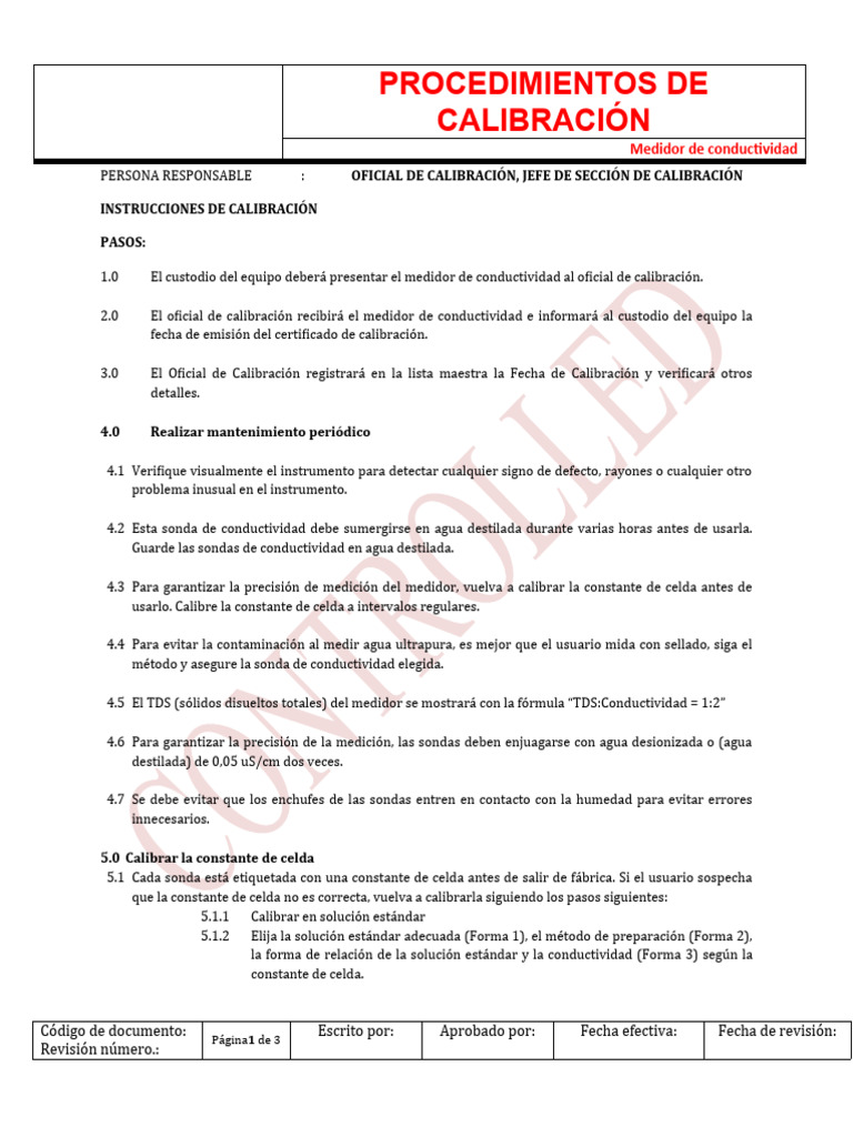 Instrucciones de Calibración de Medidor de Conductividad | PDF ...