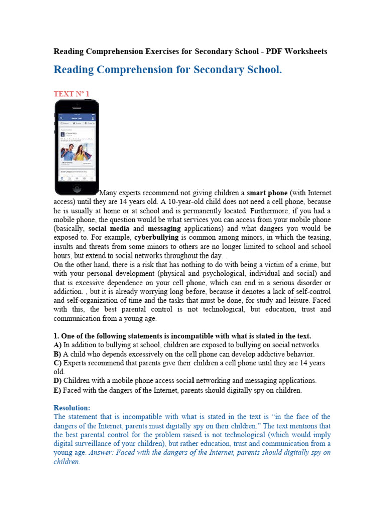 READING COMPREHENSION FOR SECONDARY SCHOOL PDF intelligence overview