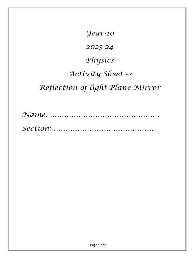 Year 10 Physics: Plane Mirror Reflection | PDF | Mirror | Reflection ...