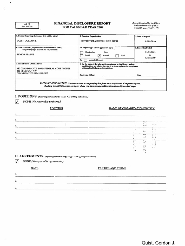 2009 Financial Disclosure Report: Quist | PDF | Federal Deposit ...