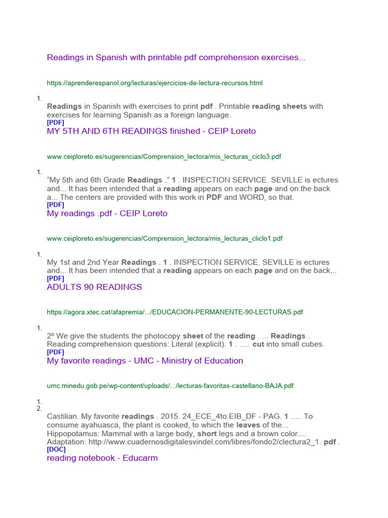 Readings In Spanish With Printable Comprehension Pdf Exercises