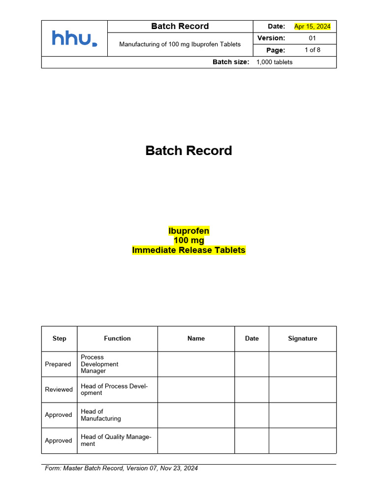 MBR Template PDF Tablet (Pharmacy)