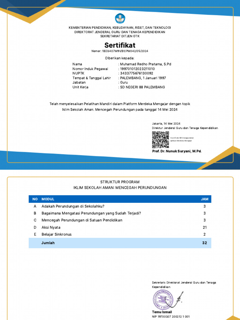 Sertifikat Redho Perundungan | PDF