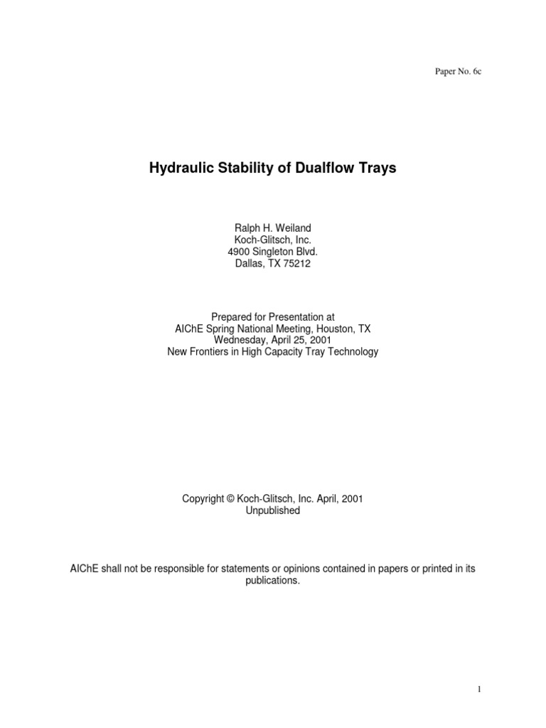 Hydraulic Stability of Dualflow Trays | PDF | Pressure | Foam