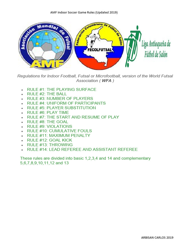 Indoor Soccer Regulations PDF Association Football Sports