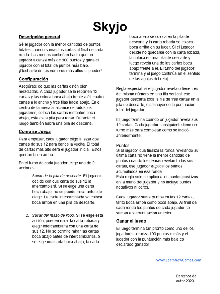 Reglas del juego Skyjo | PDF | Deportes | Efímera