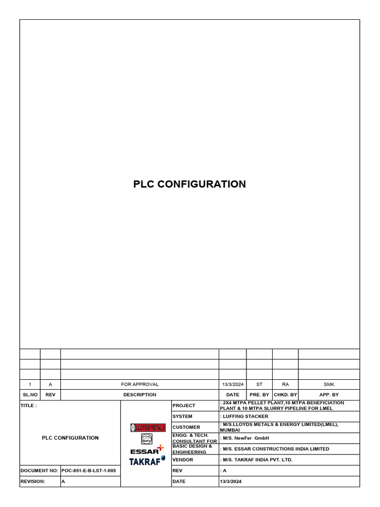PLC Configuration Approval Document | PDF
