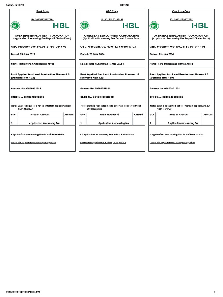 OEC Application Fee Deposit Form | PDF | Payments