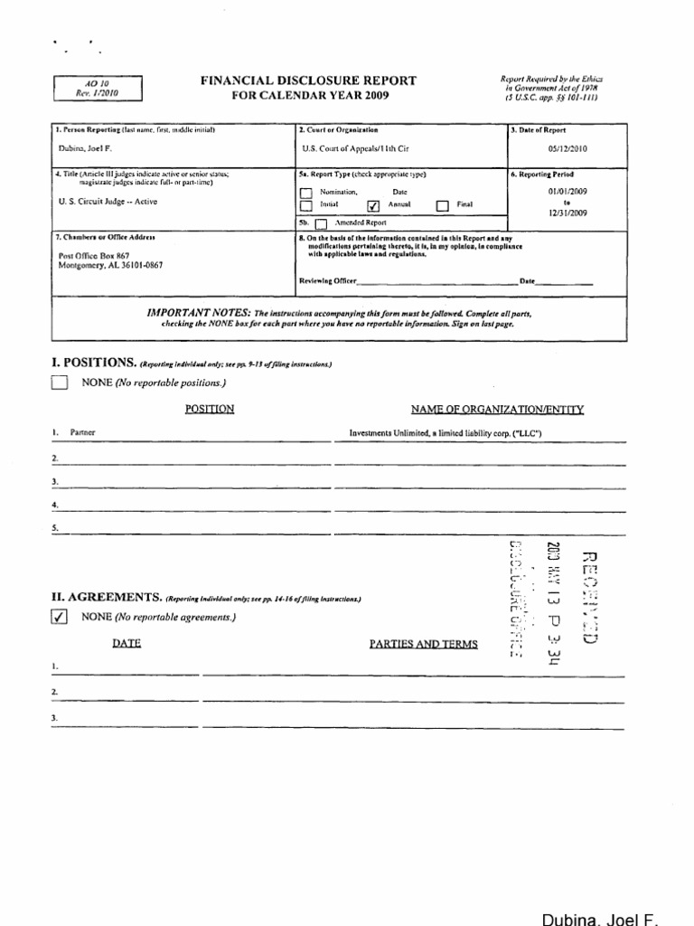 Joel Dubina Financial Disclosure 2009 | PDF | Dividend | Companies