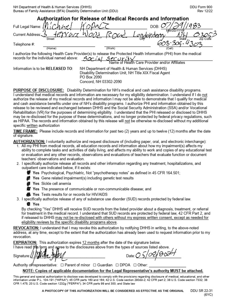 NH DHHS Medical Records Release Form | PDF | United States Department ...