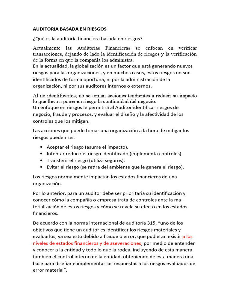 Auditoria Basada En Riesgos Pdf Auditoría Contralor