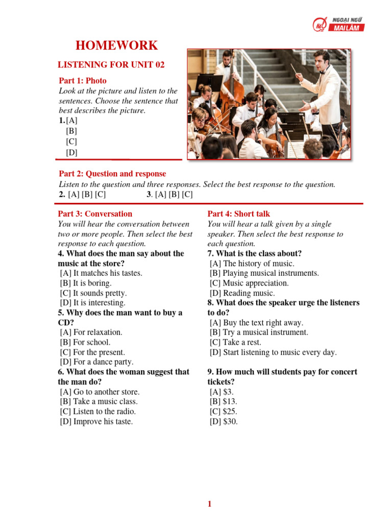 Bài 02 - Listening - Music | PDF | Home & Garden