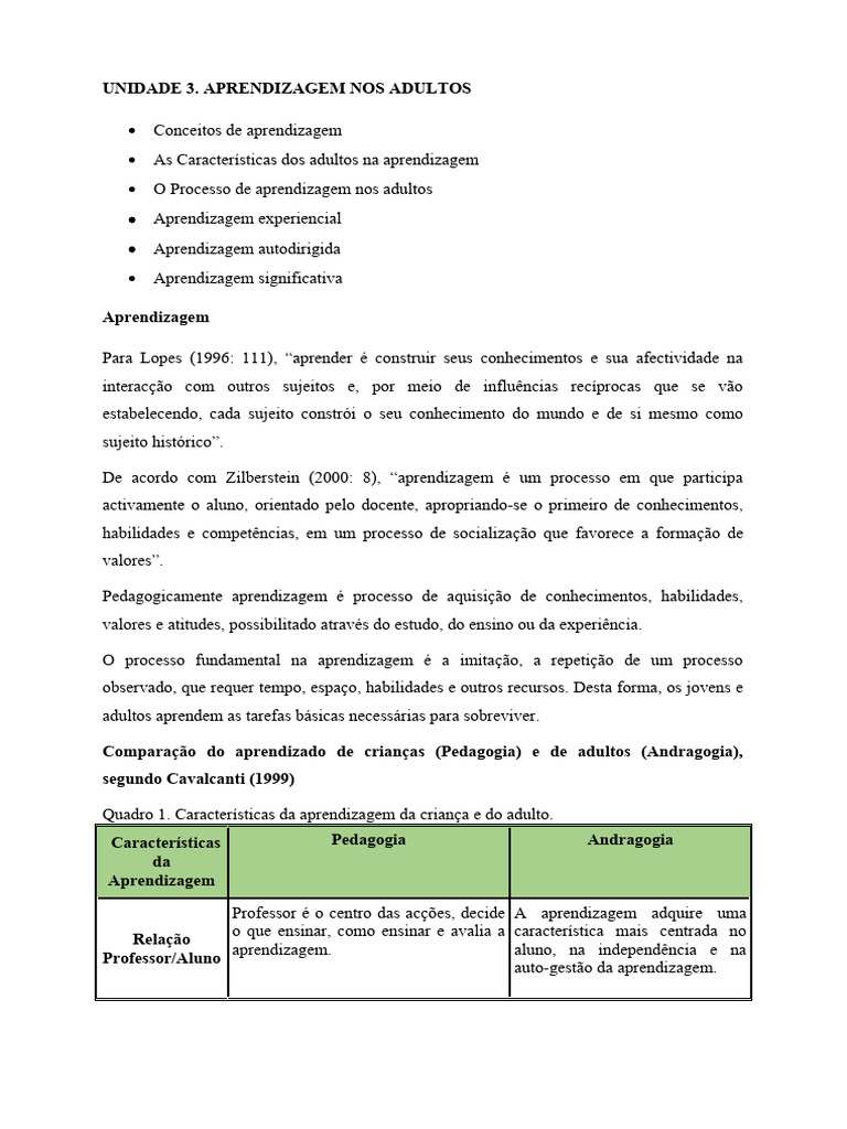 Aprendizagem em Adultos: Conceitos e Práticas | PDF | Aprendizado ...