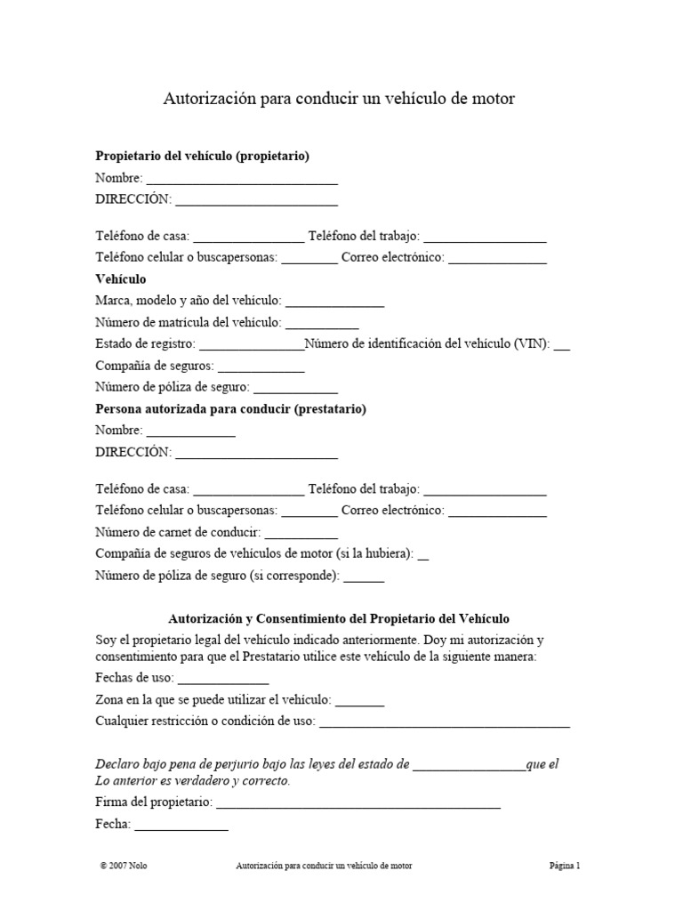 Autorización para Conducir Un Vehículo de Motor PDF