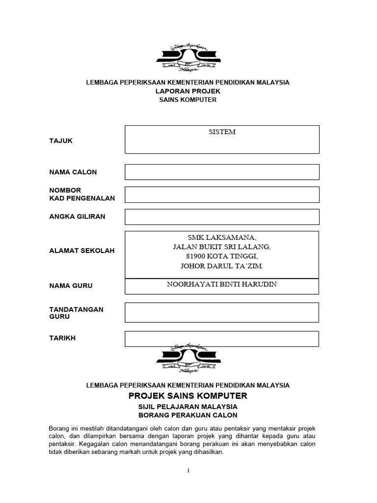 Format Pelaporan Projrk Sk | PDF