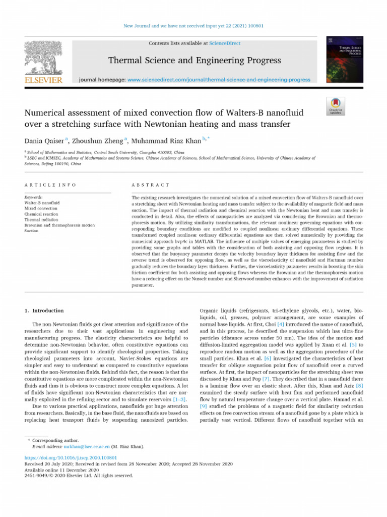 Numerical Assessment of Mixed Convection Flow of Walters-B Nanofluid ...