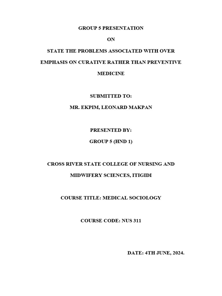 Issues with Curative vs Preventive Medicine | PDF | Preventive ...