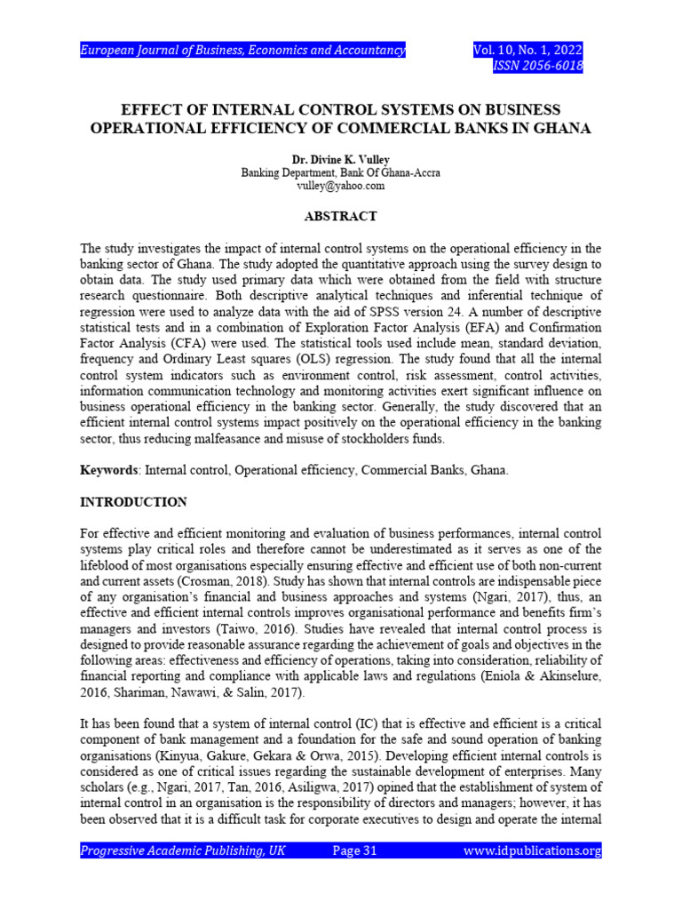 Internal Control Impact on Ghana Banks | PDF | Internal Control | Risk