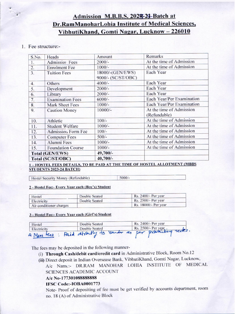 Instructions of Admission MBBS 2023-24 Batch | PDF