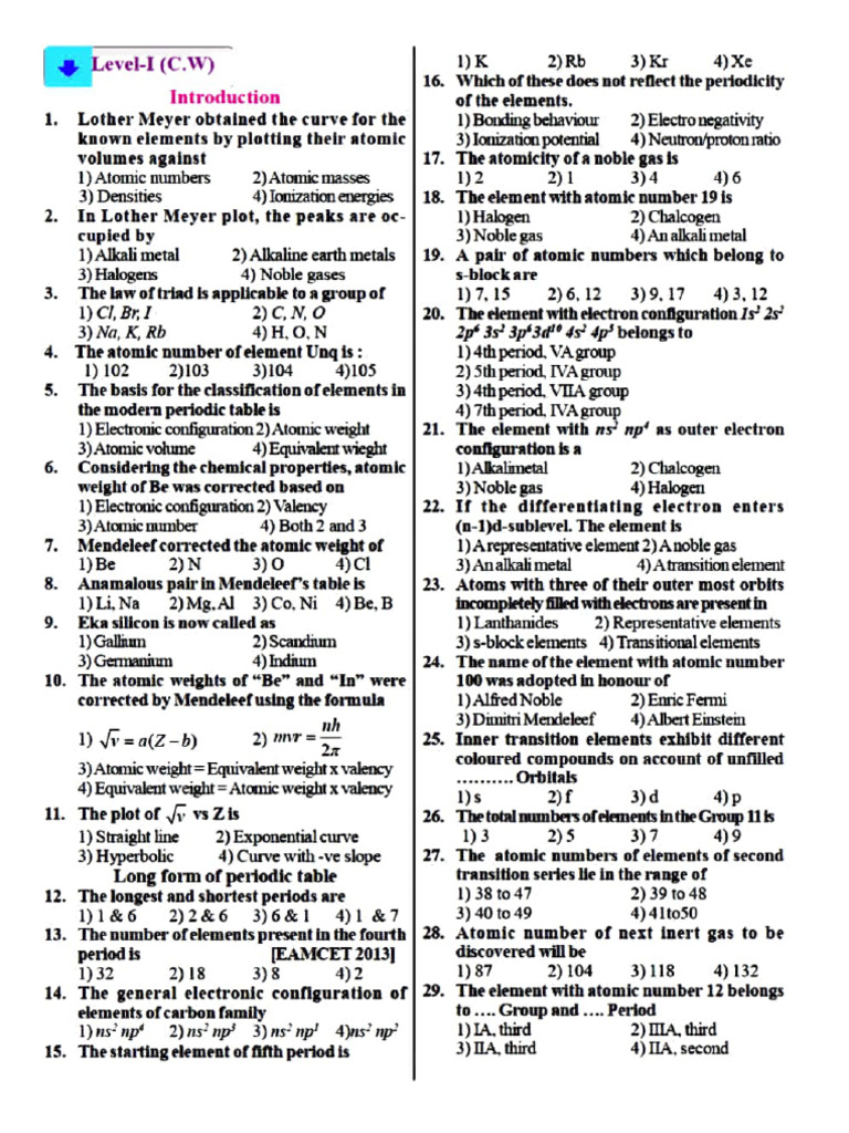MCQs on Periodic Classification of Elements | PDF | Periodic Table | Ion