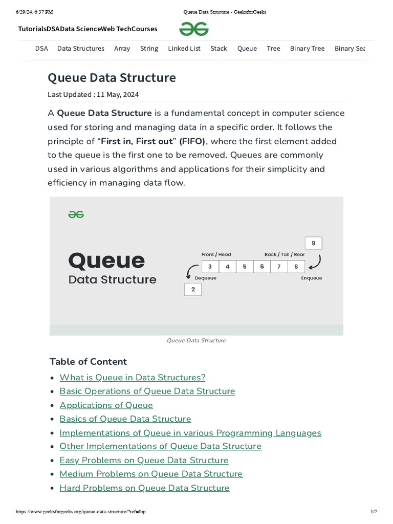 Queue Data Structure: Last Updated: 11 May, 2024 | PDF | Queue ...