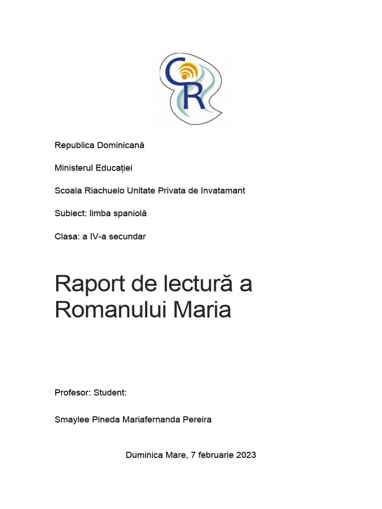 Raport de Citire A Romanului Maria | PDF