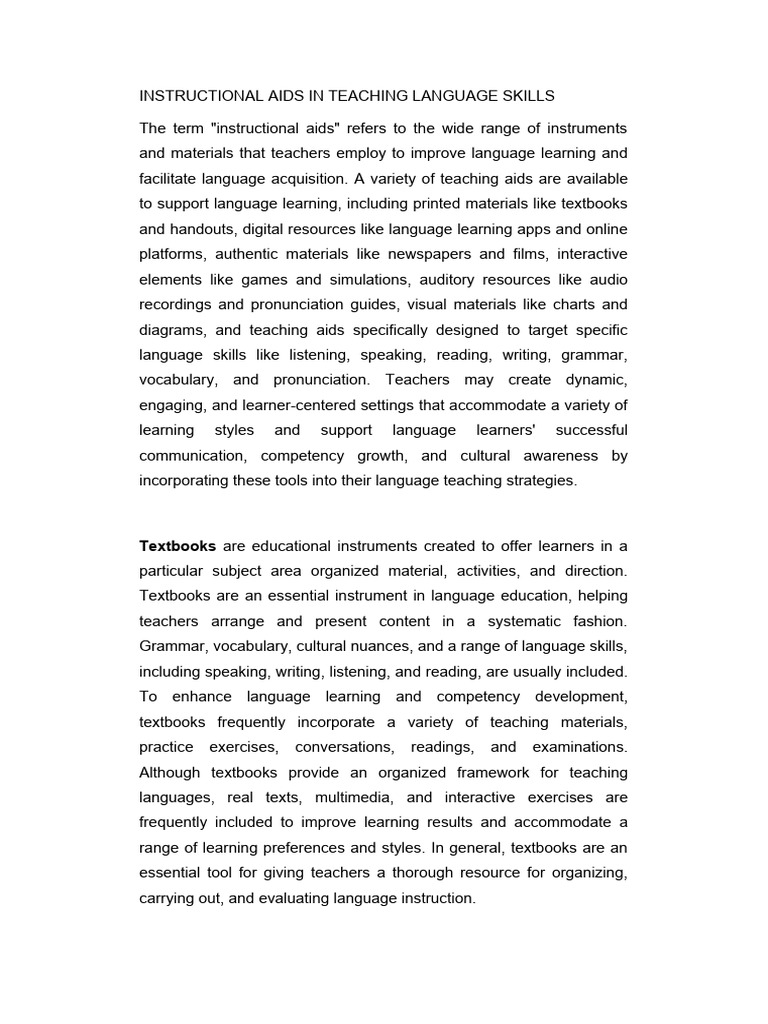 Instructional Aids in Teaching Language Skills | PDF | Massive Open ...