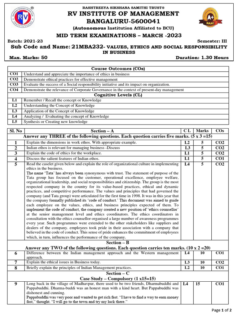 21mba232 - Values, Ethics and Social Responsibility in Business.1 | PDF ...