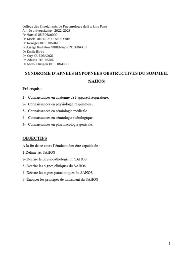 Comprendre le SAHOS : Symptômes et Diagnostic | PDF | Syndrome d'apnées ...