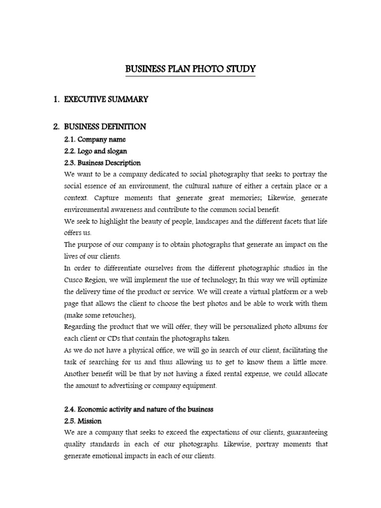 Photo Studio Business Plan Descargar gratis PDF Expense Budget