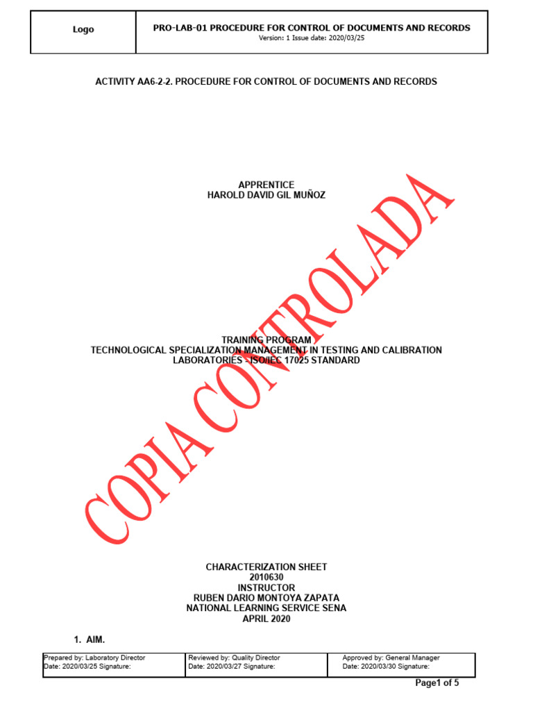Document Control Procedure for ISO 17025 | PDF | Calibration | Quality ...