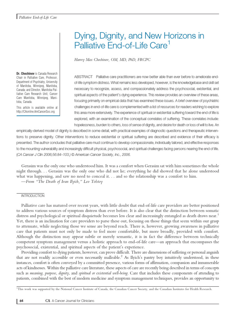 Dying, Dignity, and New Horizons in Palliative End of Life Care | PDF ...