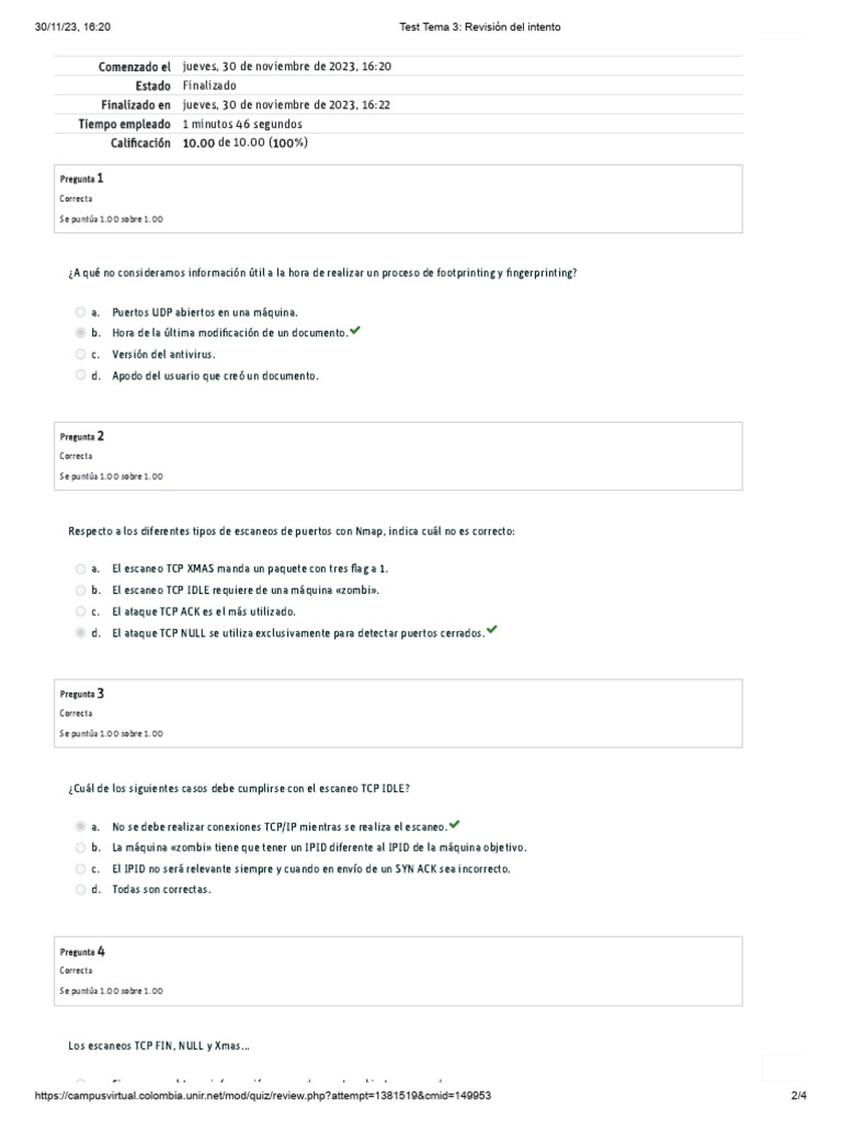 Test Tema 3 Escaneo y Enumeración | Descargar gratis PDF | Protocolo de ...