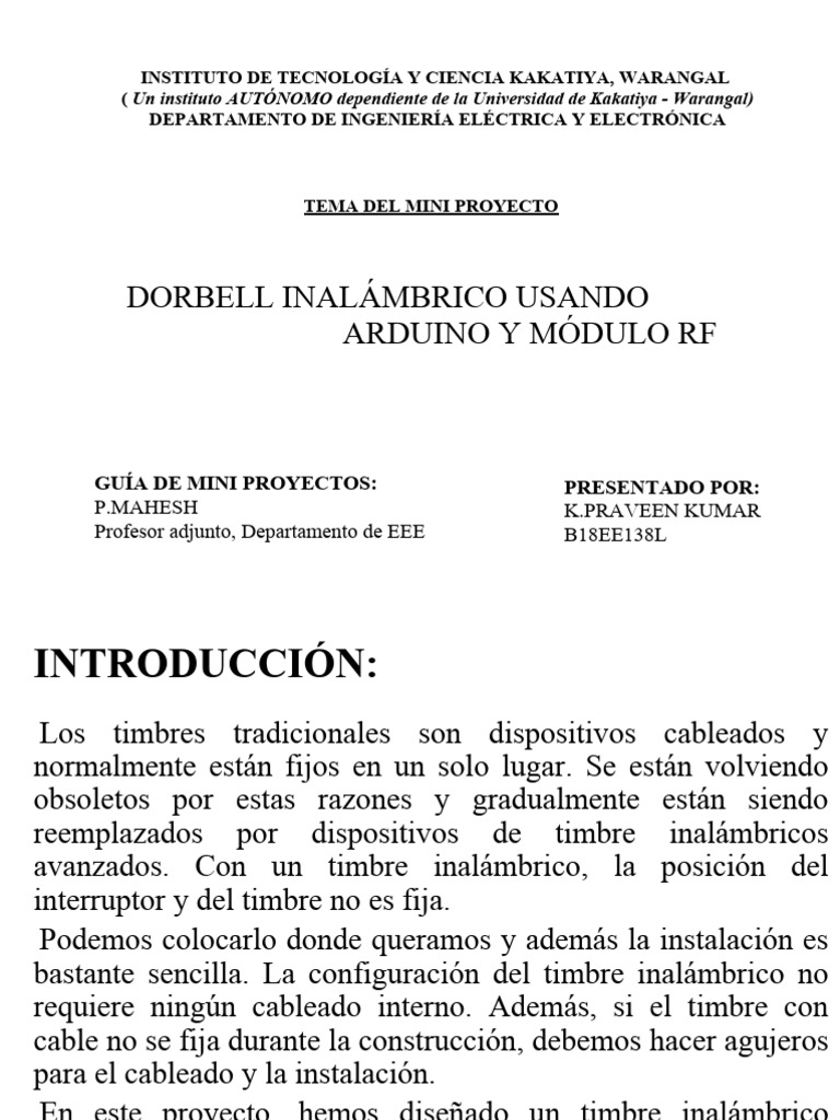 Timbre Inalámbrico con Arduino y RF | PDF | Bluetooth | Transmisor