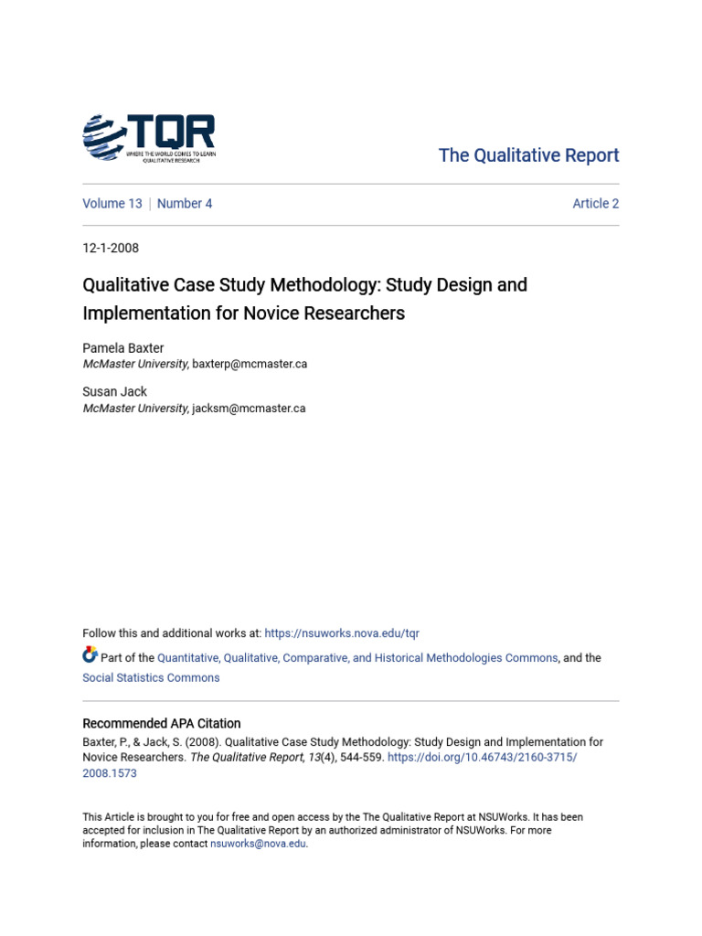 Qualitative Case Study Methodology - Study Design and Implementation ...